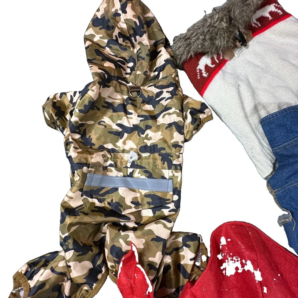 Small To Medium Dog Outfit Camo Lobster Winter Christmas Denim Lot Of 4 Some New